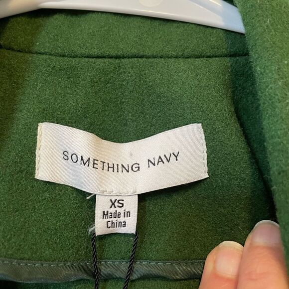 Something Navy Wool Blend Double Breasted Coat Green Women’s - Picture 11 of 14